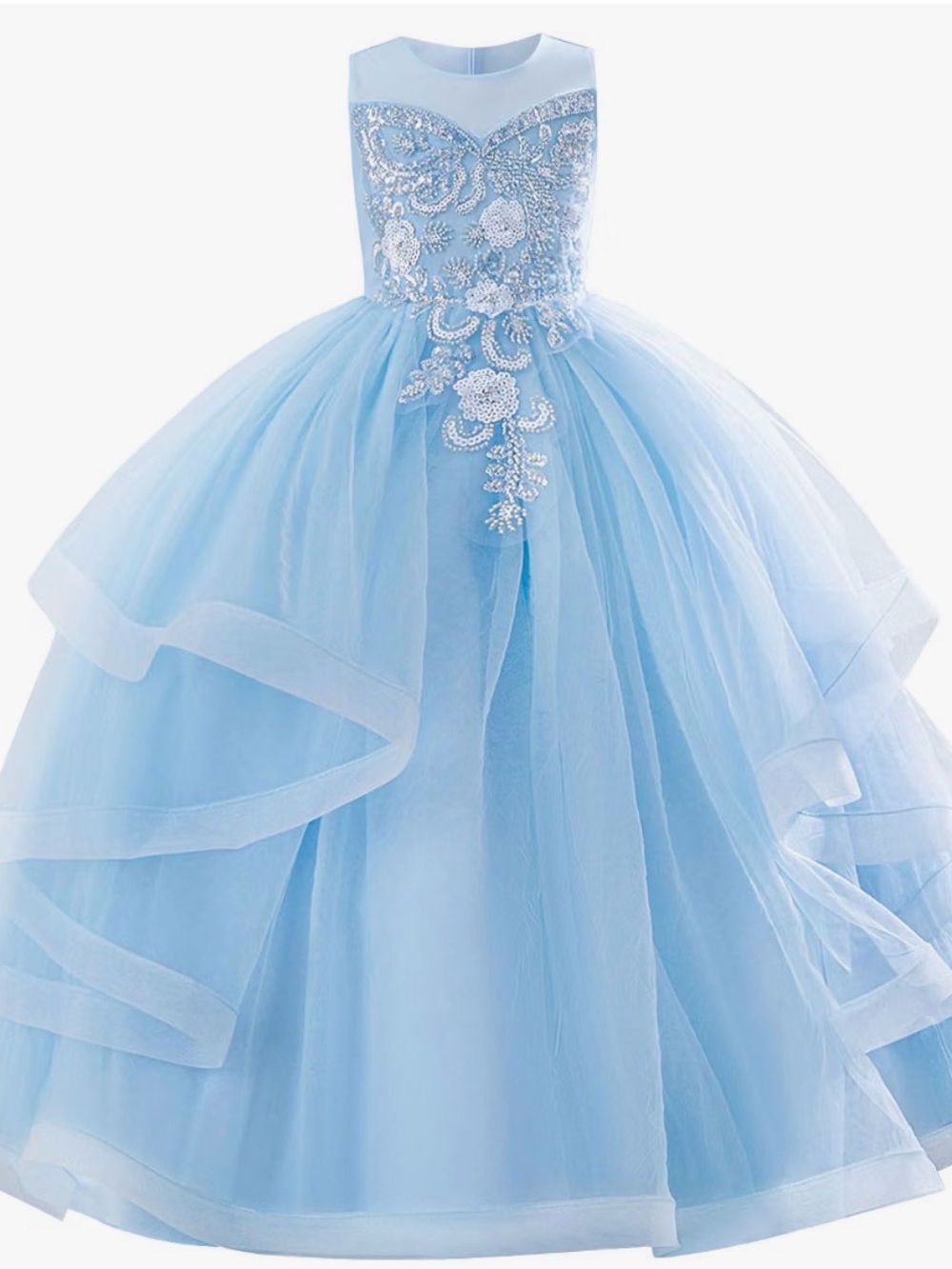 Girls Light Blue Tulle Party Dress with Embellished Bodice